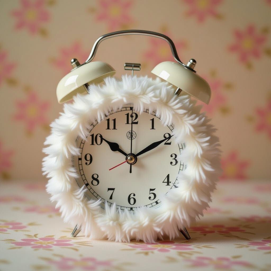 Whimsical Fur-Wrapped Alarm Clock in Pastel Hues