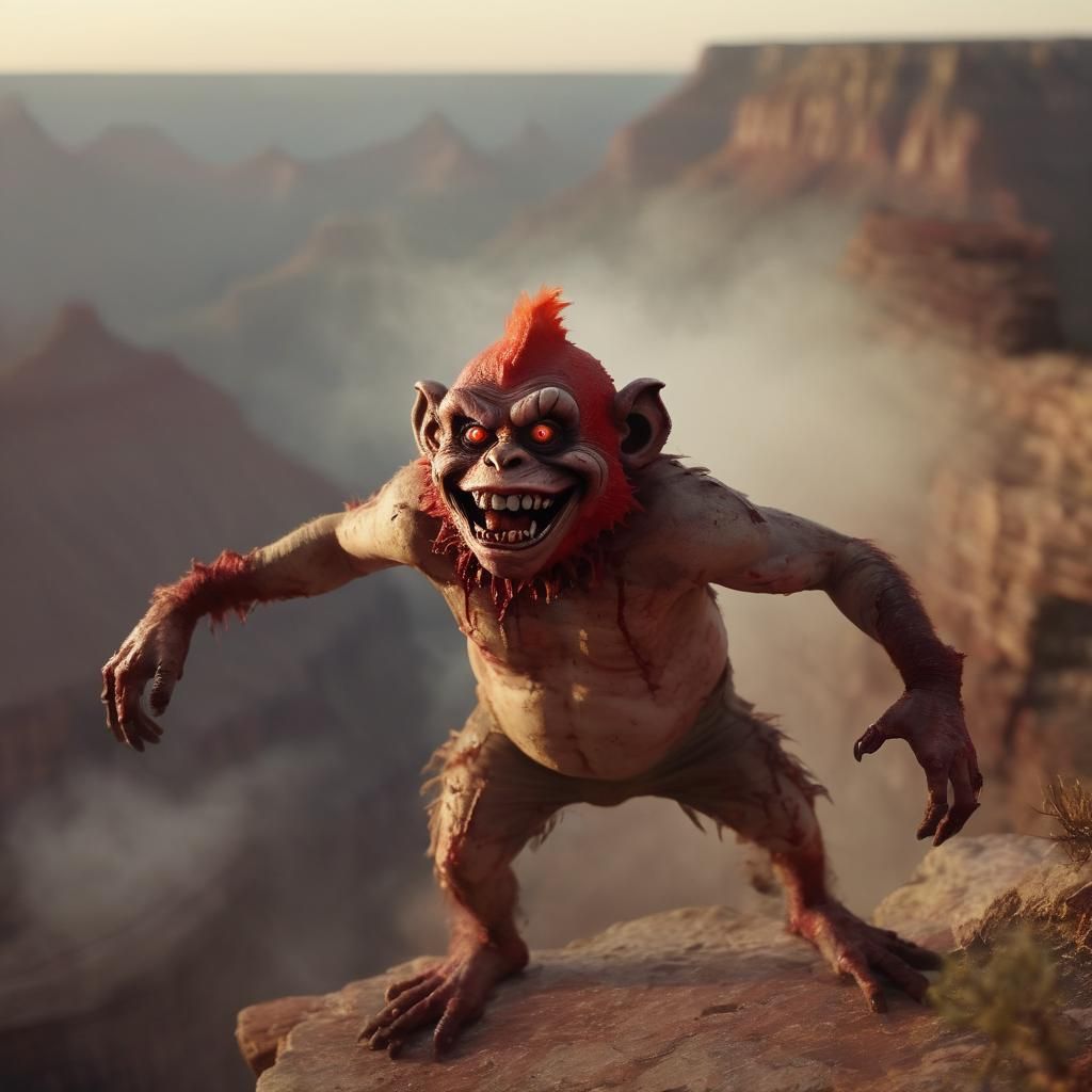 Zombie Clown Monkey Leaping into Grand Canyon