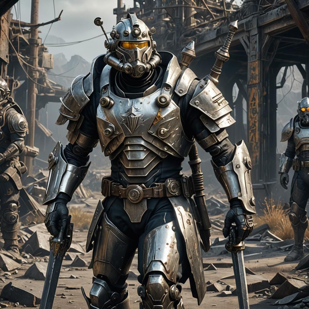 Futuristic Silver Warrior with Sword in Matte Painting Style