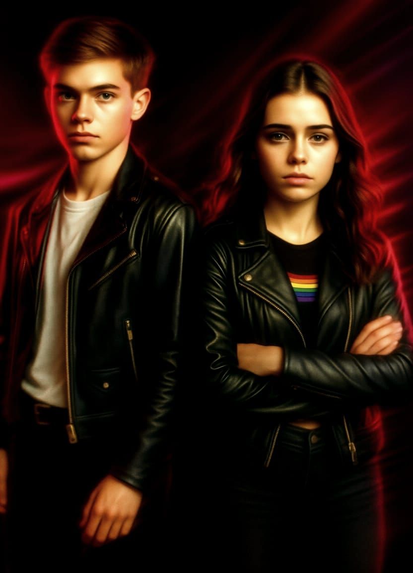 Teenage Couple in Neon Studio Portrait