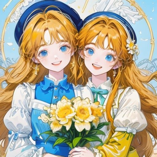 Cute Anime Girls Singing in Pop Art Style