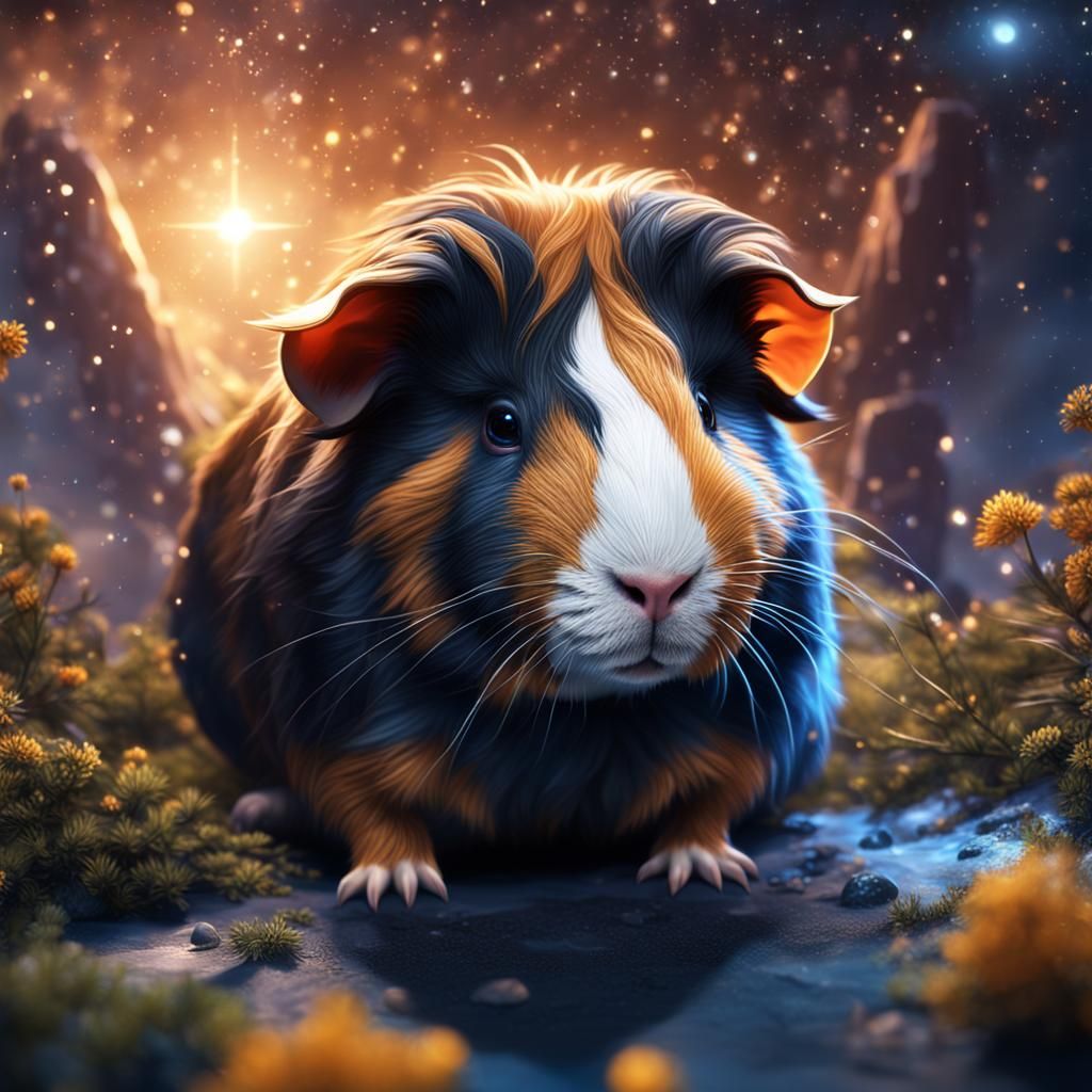 Guinea Pig Among the Stars: Detailed Digital Painting