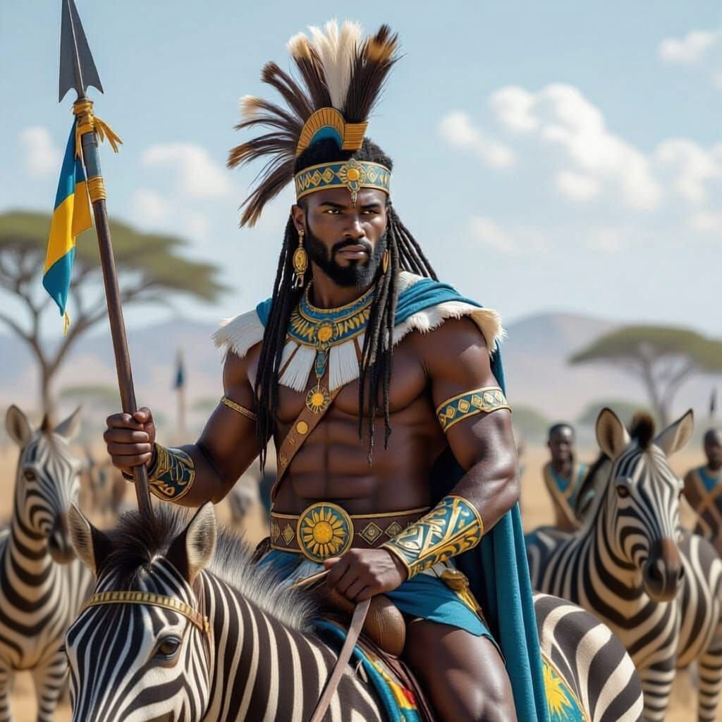 Tolkien's Far-Harad Warrior on Zebra in Savanna