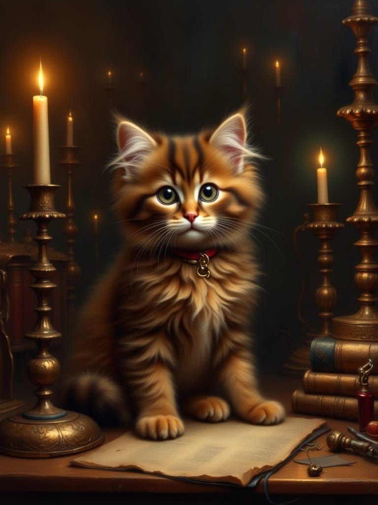 Scholar Cat in Rembrandt Lighting