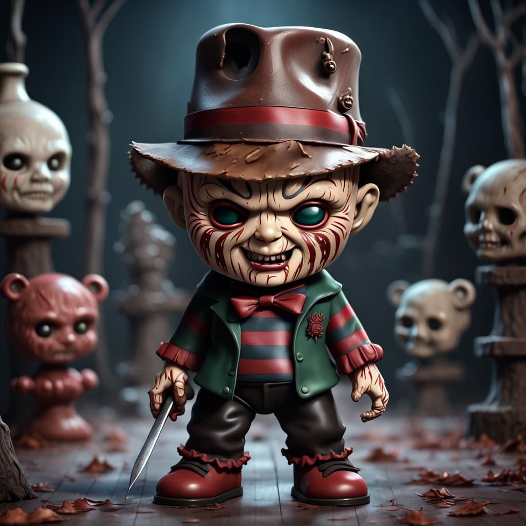 Chibi Porcelain Freddy Krueger Doll in Detailed Painting