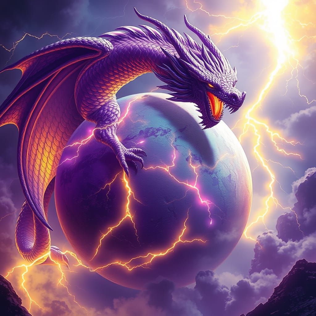 Ethereal Lightning Dragon Envelops Mystical Planet