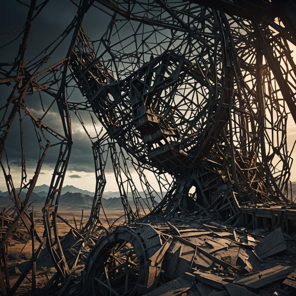 Eerie Landscape with Broken Structure: Hyperrealistic Digita...