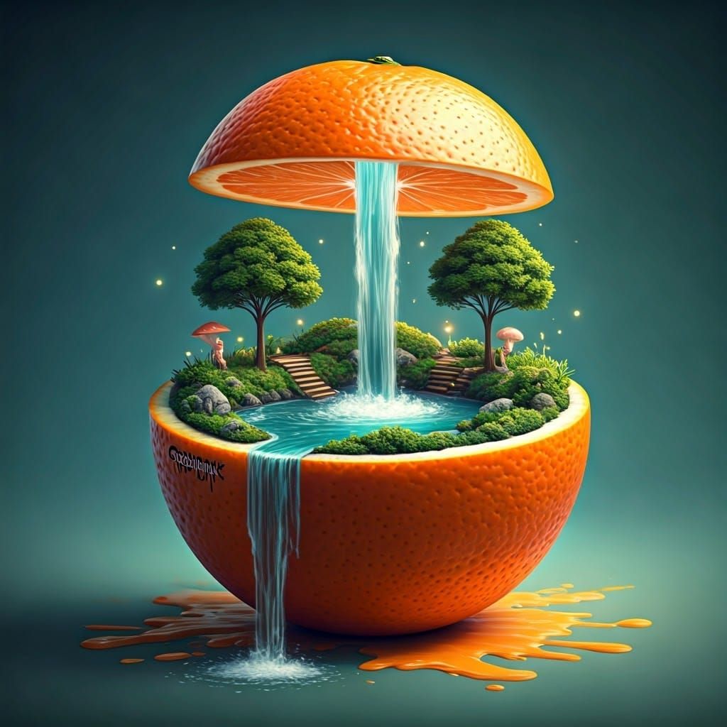 Surreal Orange Landscape in Vibrant Digital Art