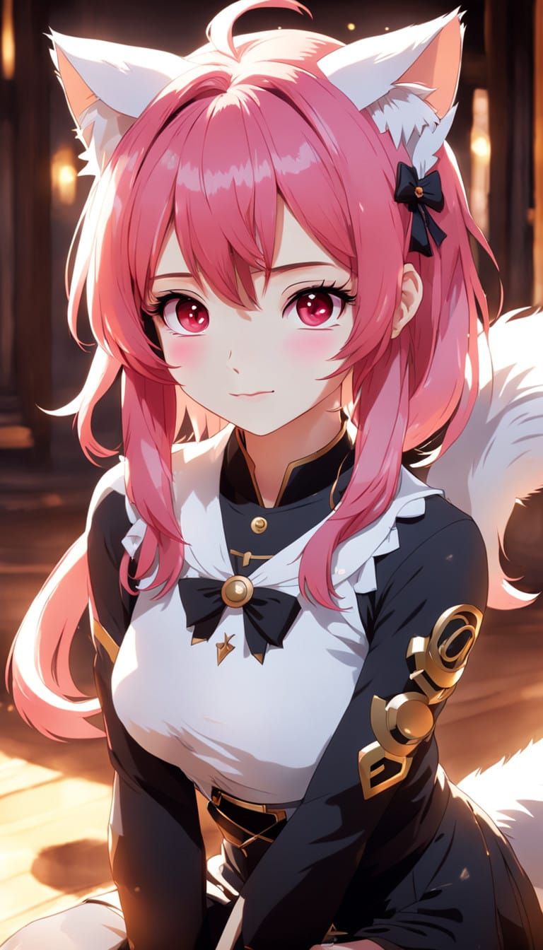 Elegant Anime Goddess with Pink Hair and Red Eyes