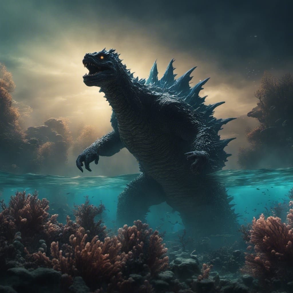 Underwater Godzilla Creature in Shadow