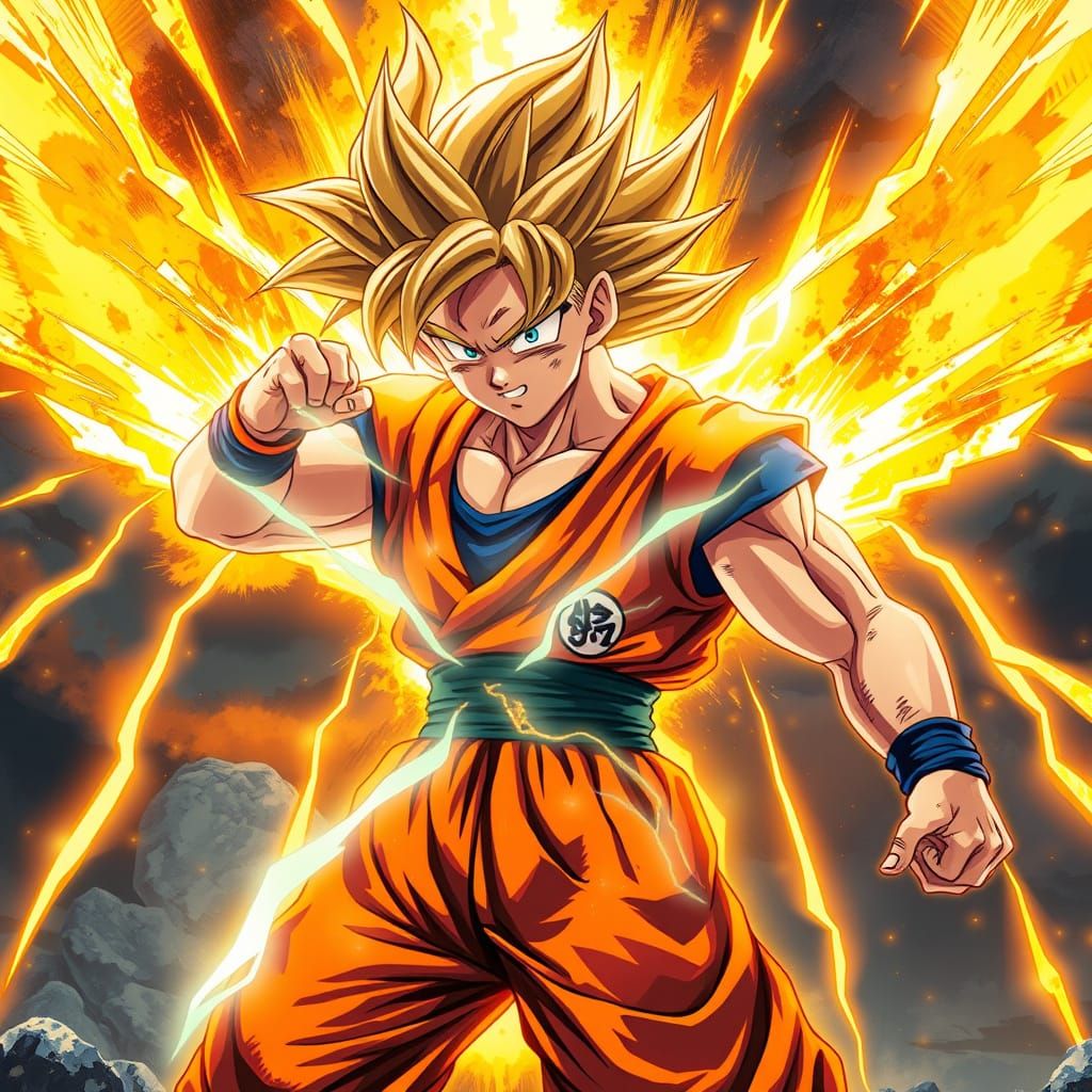 Goku Powers Up in Akira Toriyama-Inspired Art