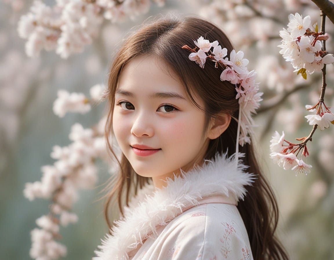 Serene Whimsy: Gentle Girl in Soft Cherry Blossom Haven