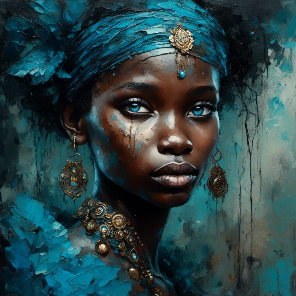 African girl with bright blue stunning eyes