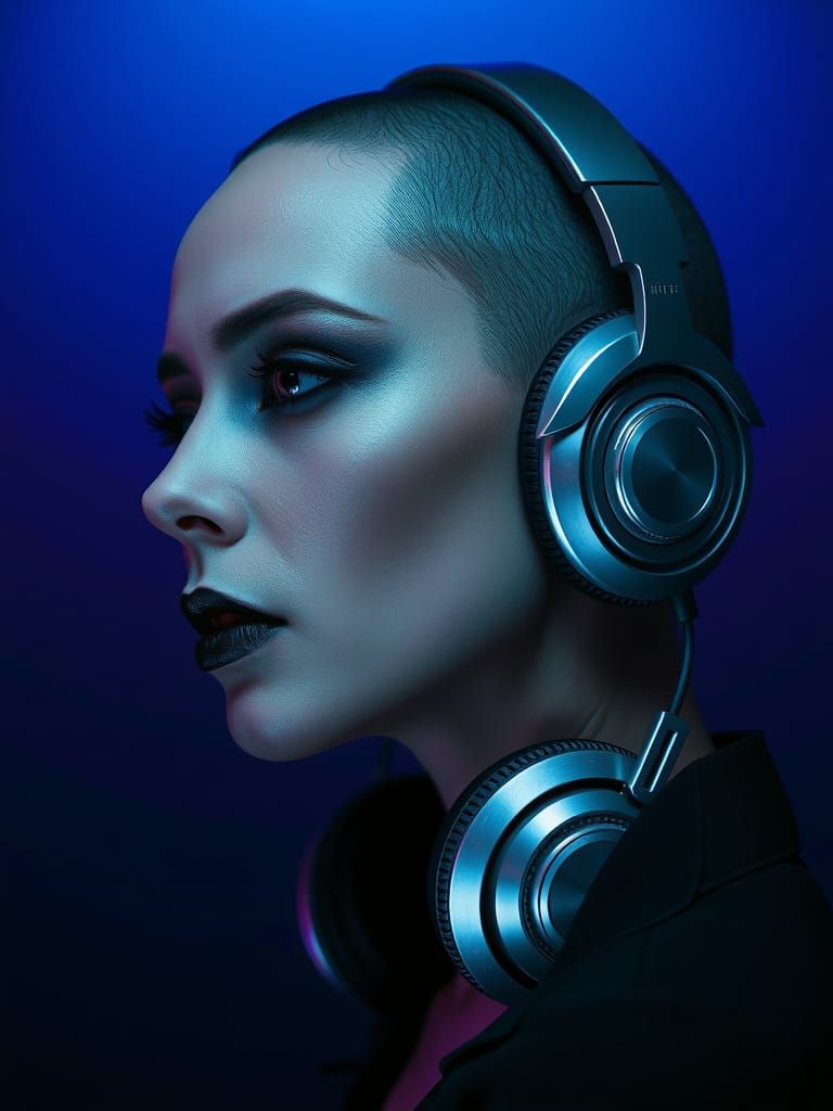 Cyberpunk Woman with Shaved Head Portrait