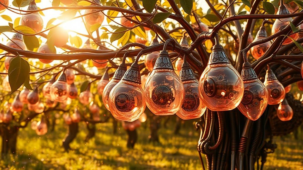 Mechanical Tree Bearing Crystalline Pears in Orchard