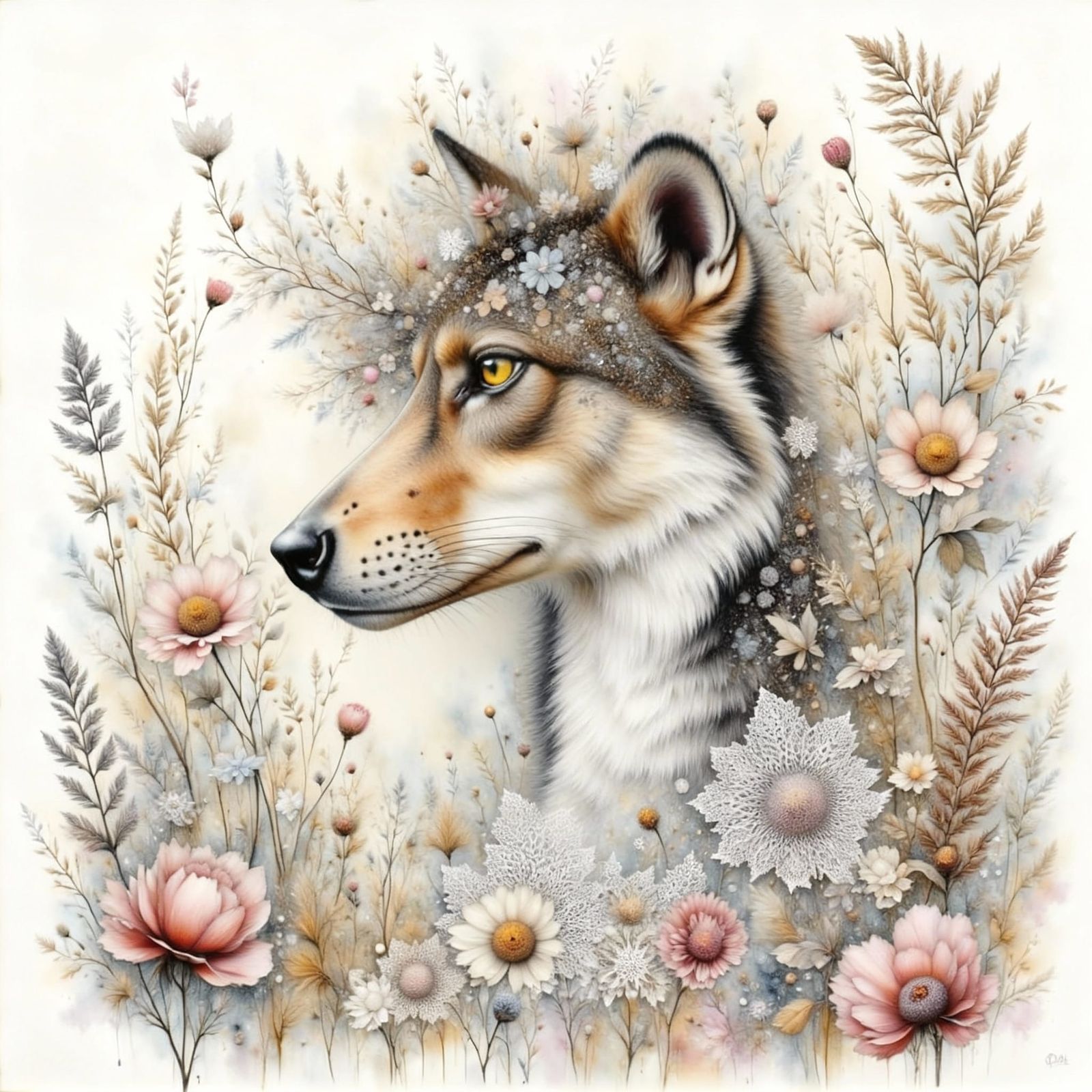 Lace Textured Watercolor Dog Portrait