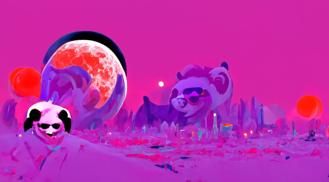 Handsome Panda with Shades in Neon Space