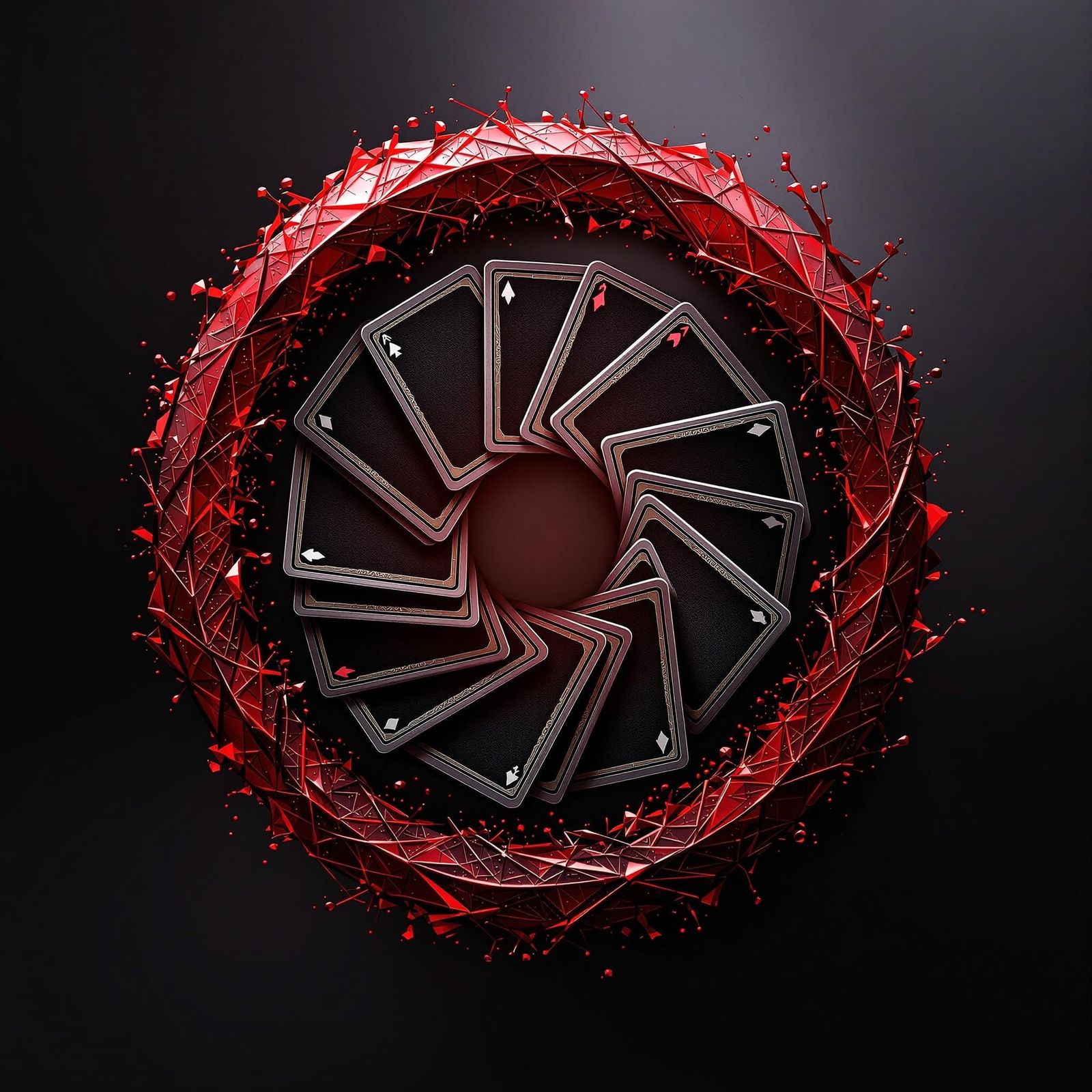 Fantasy Red Ouroboros Logo with Flipped Trading Cards