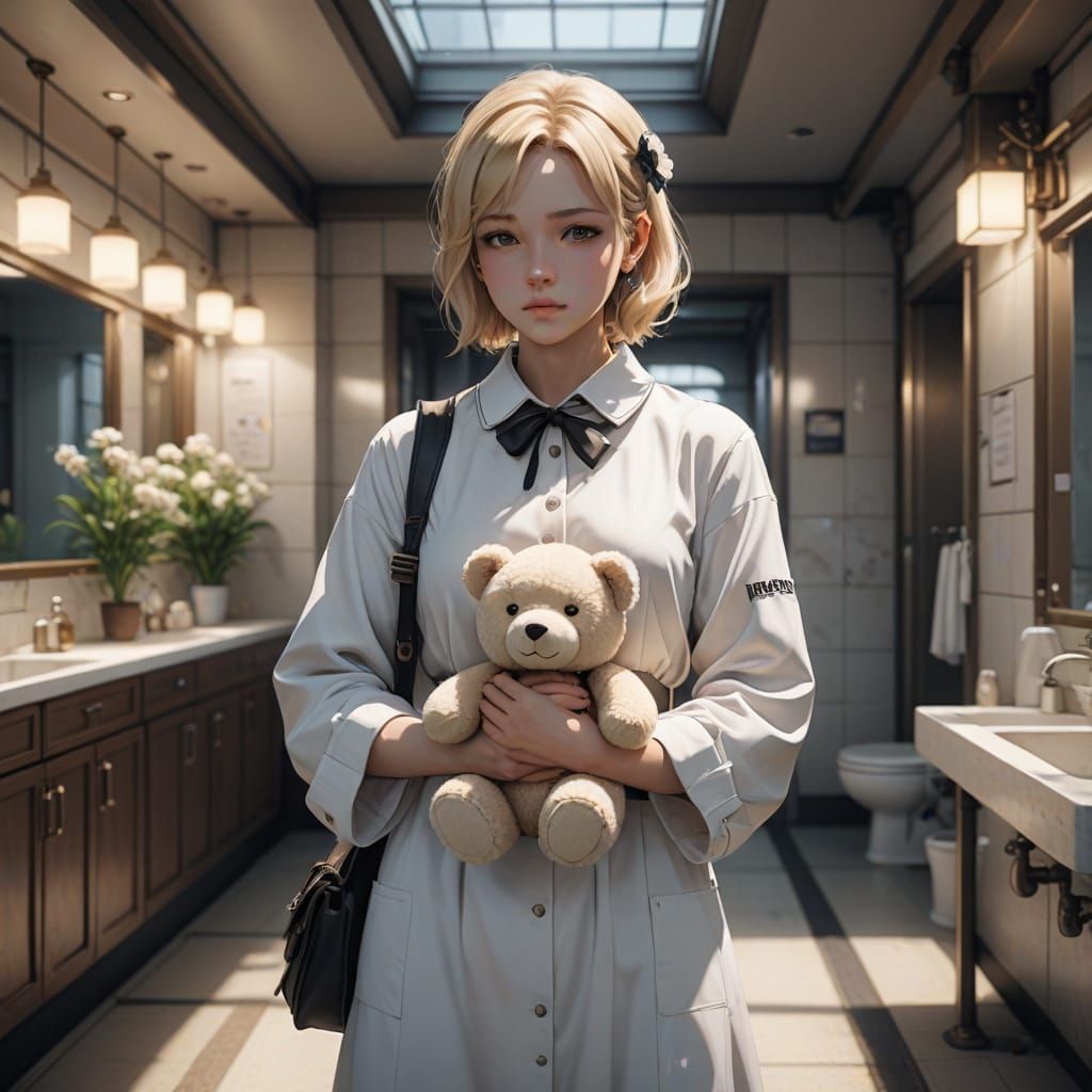 Sorrowful Woman and Indifferent Man in Elegant Bathroom