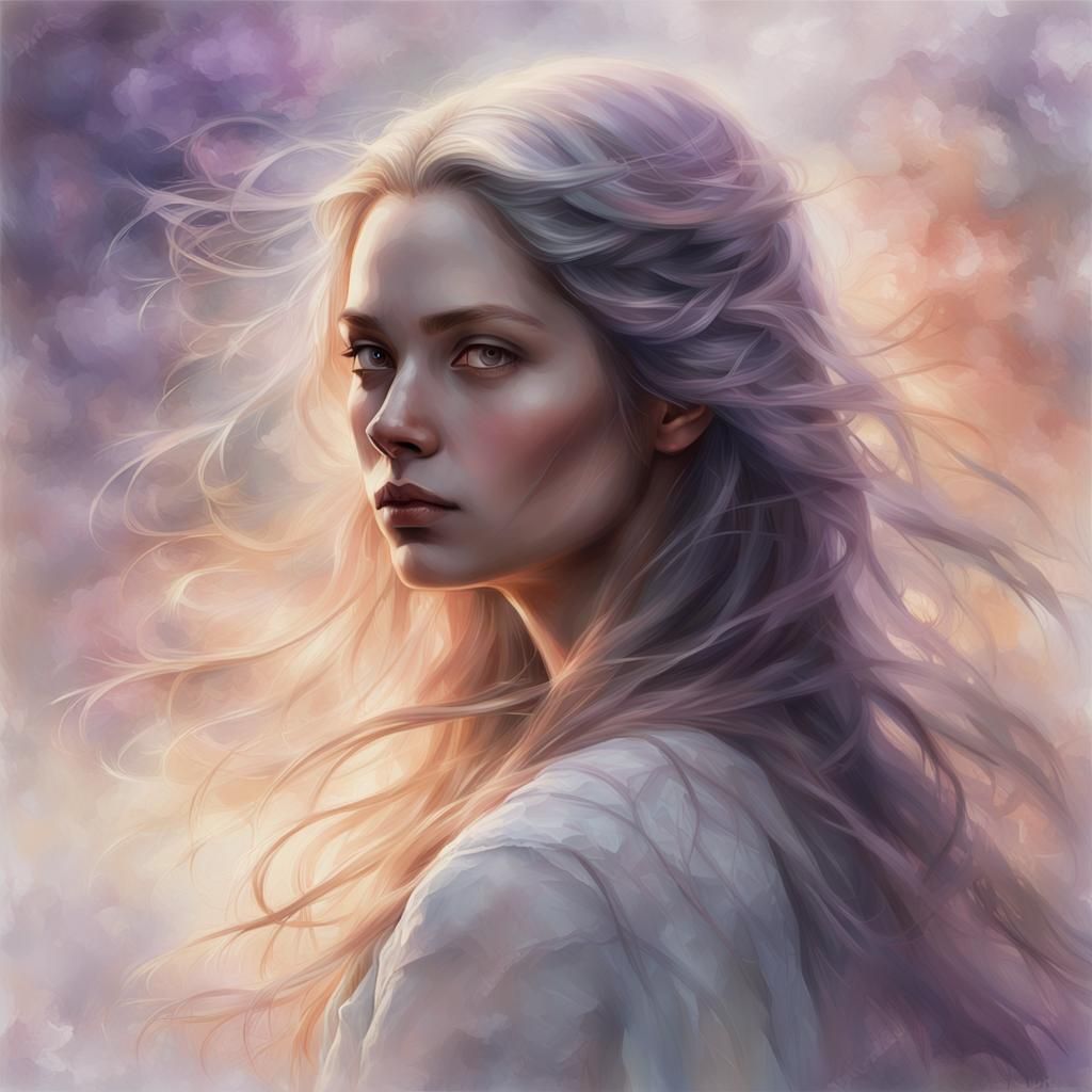 Serene Woman Portrait in Digital Impressionist Style