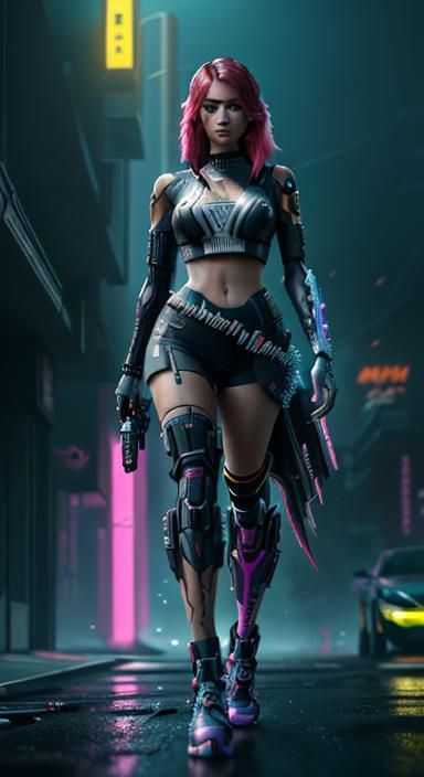 Nintendo Switch Girl in Anime Cyberpunk Style