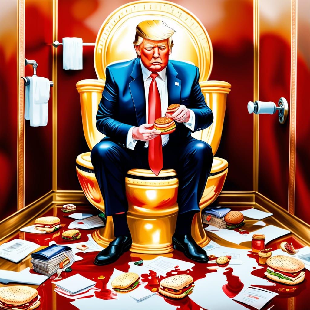 Hyperrealistic Trump on Gold Toilet Artwork