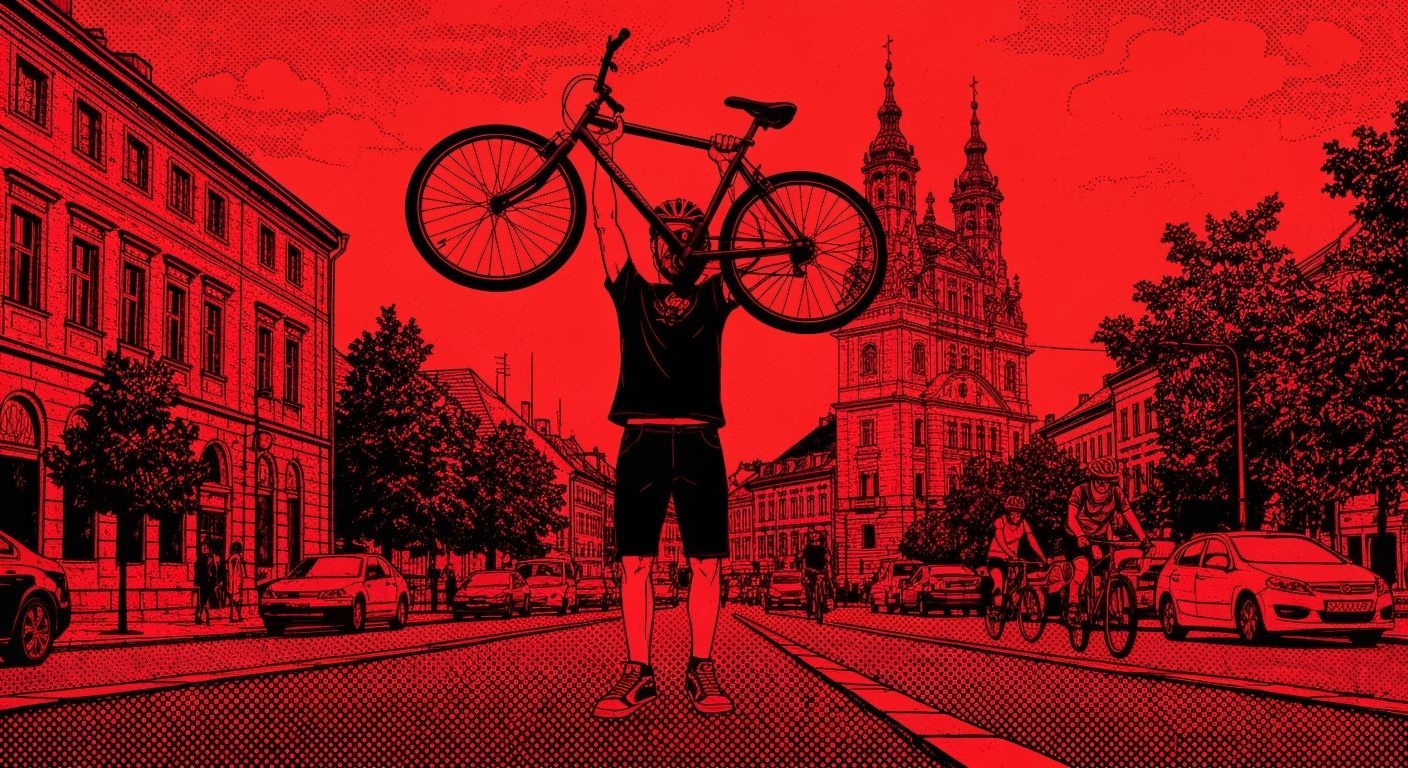 Bike Ride Poster Art in Linocut Style