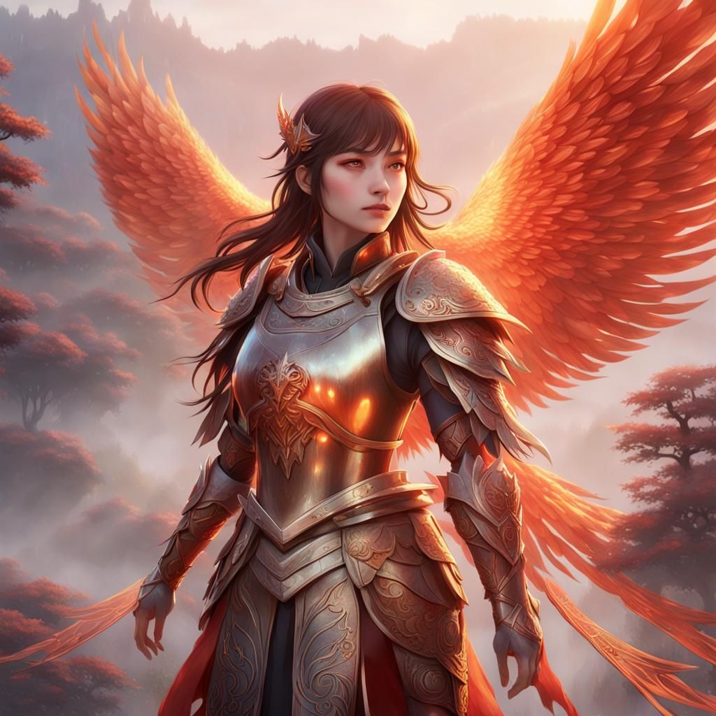 Anime Girl with Phoenix Wings in 3D Art