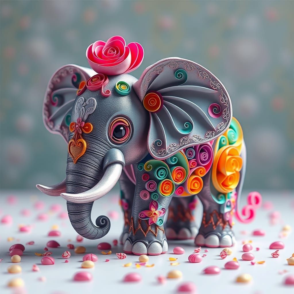 Candy Elephant with Quilling, Hyperrealistic Digital Art