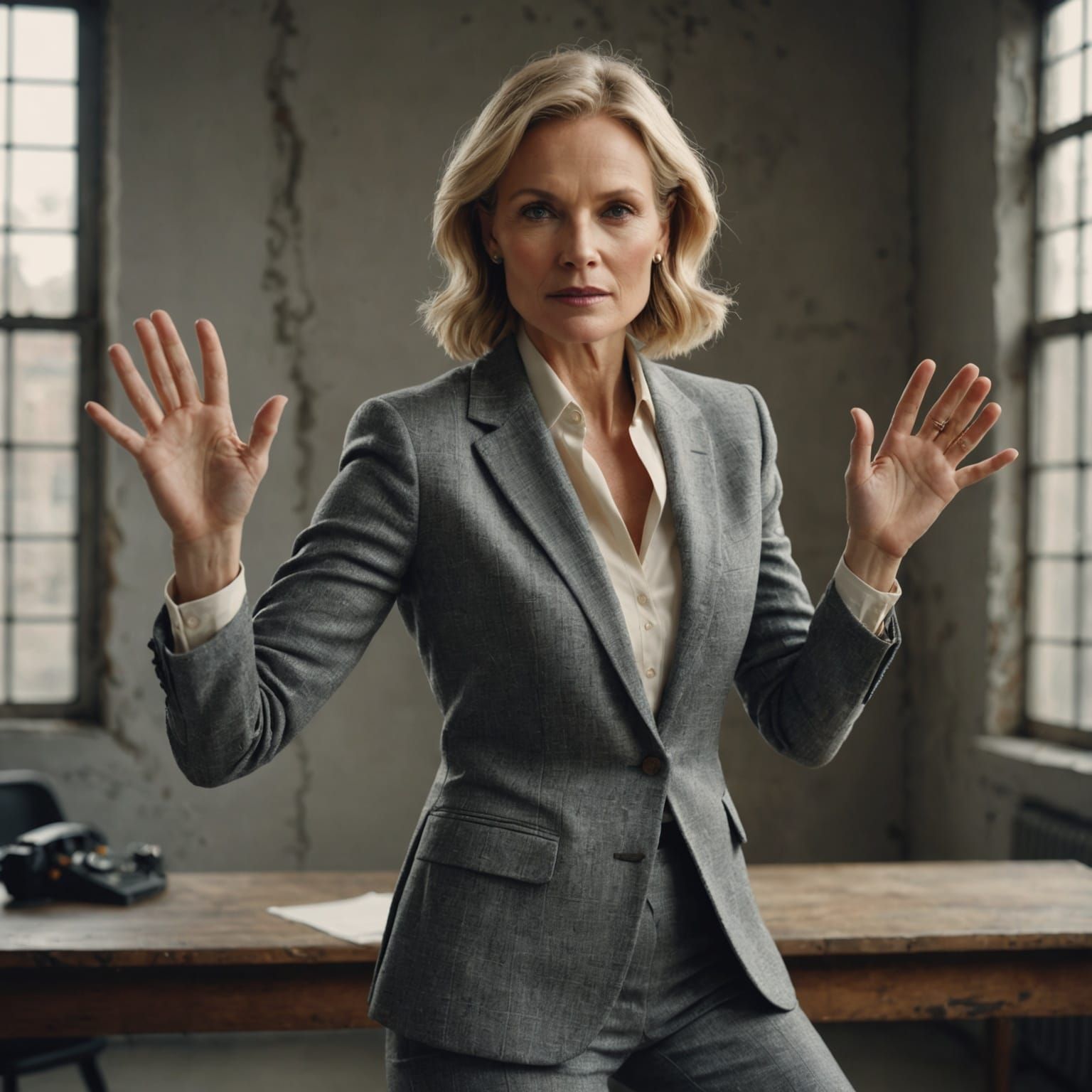 Elegant Woman in Studio: Detailed Matte Painting