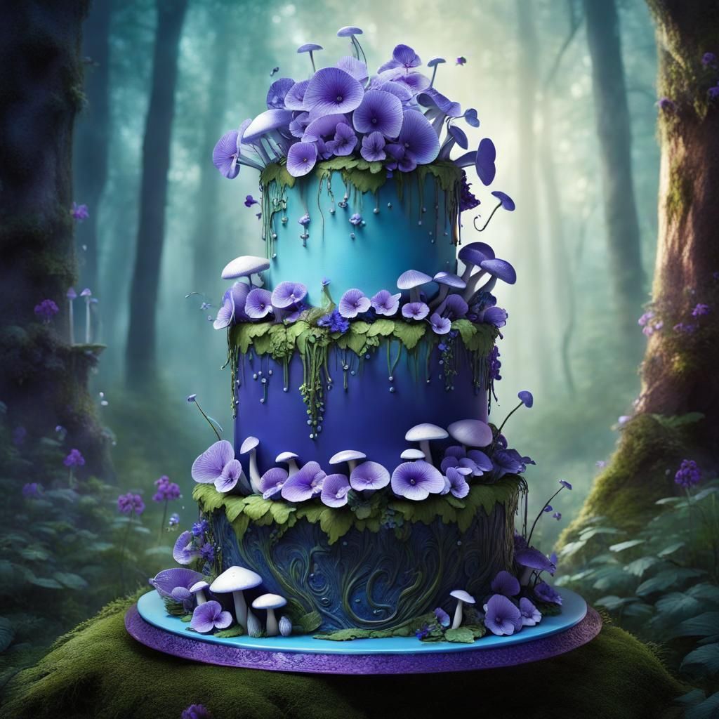 Blue Violet Wedding Cake in Fairy Forest