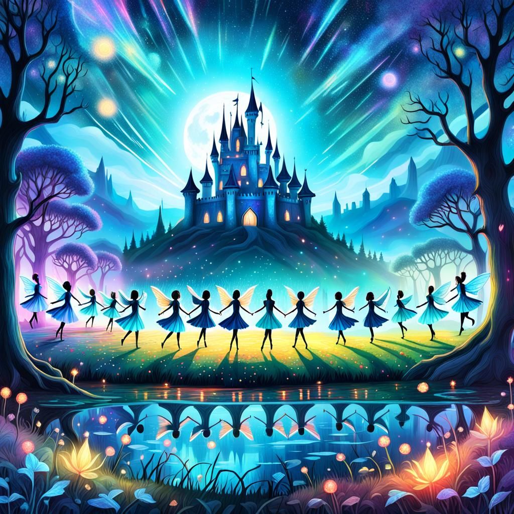 Dancing Fairies by Enchanted Forest: Cosmic Illustration