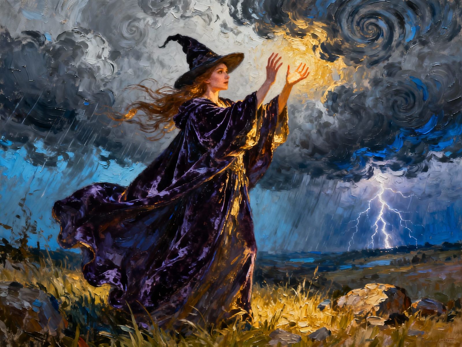 Impasto Witch Casting Weather Spell
