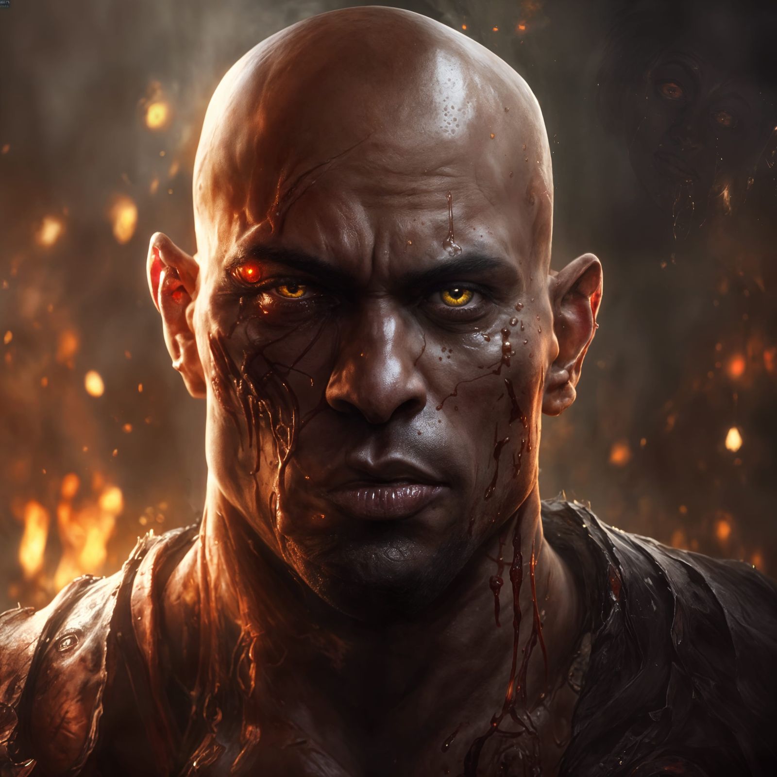 Menacing Dark Fantasy Portrait with Glowing Eyes