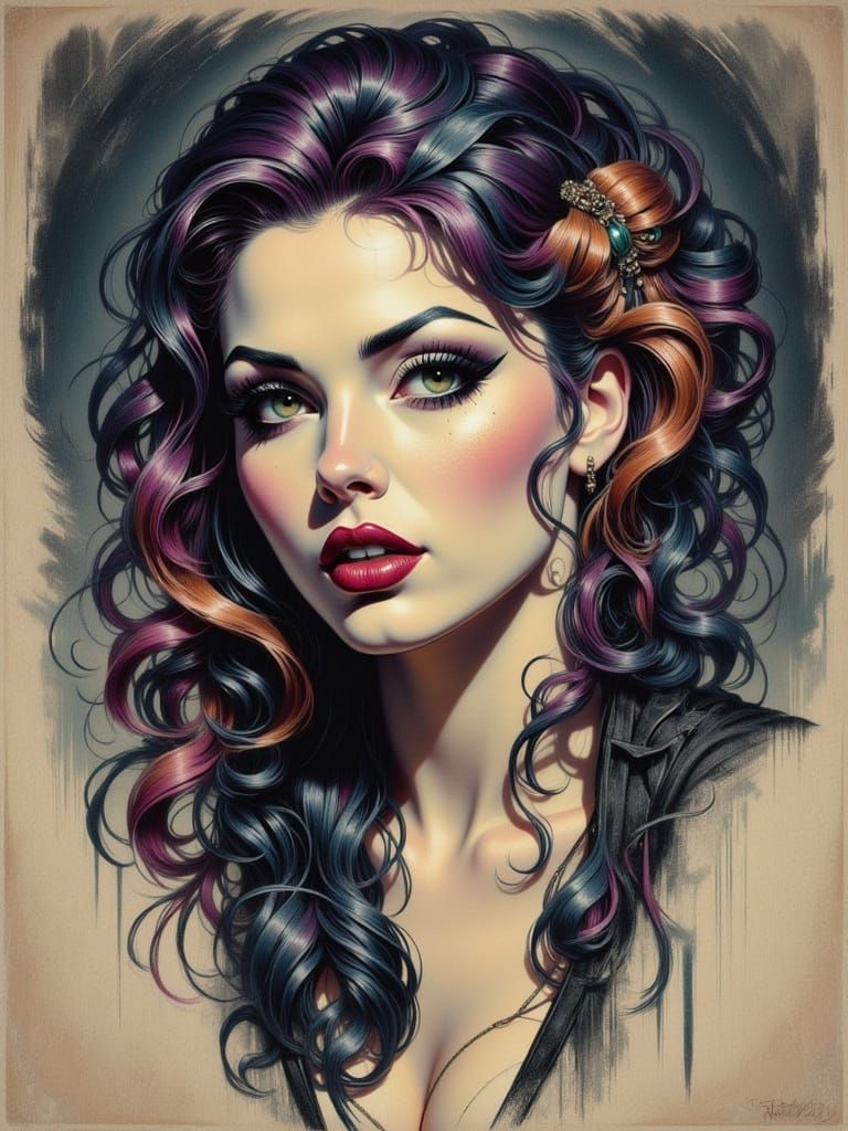 Colored Pencil Portrait in Romantic Goth Style