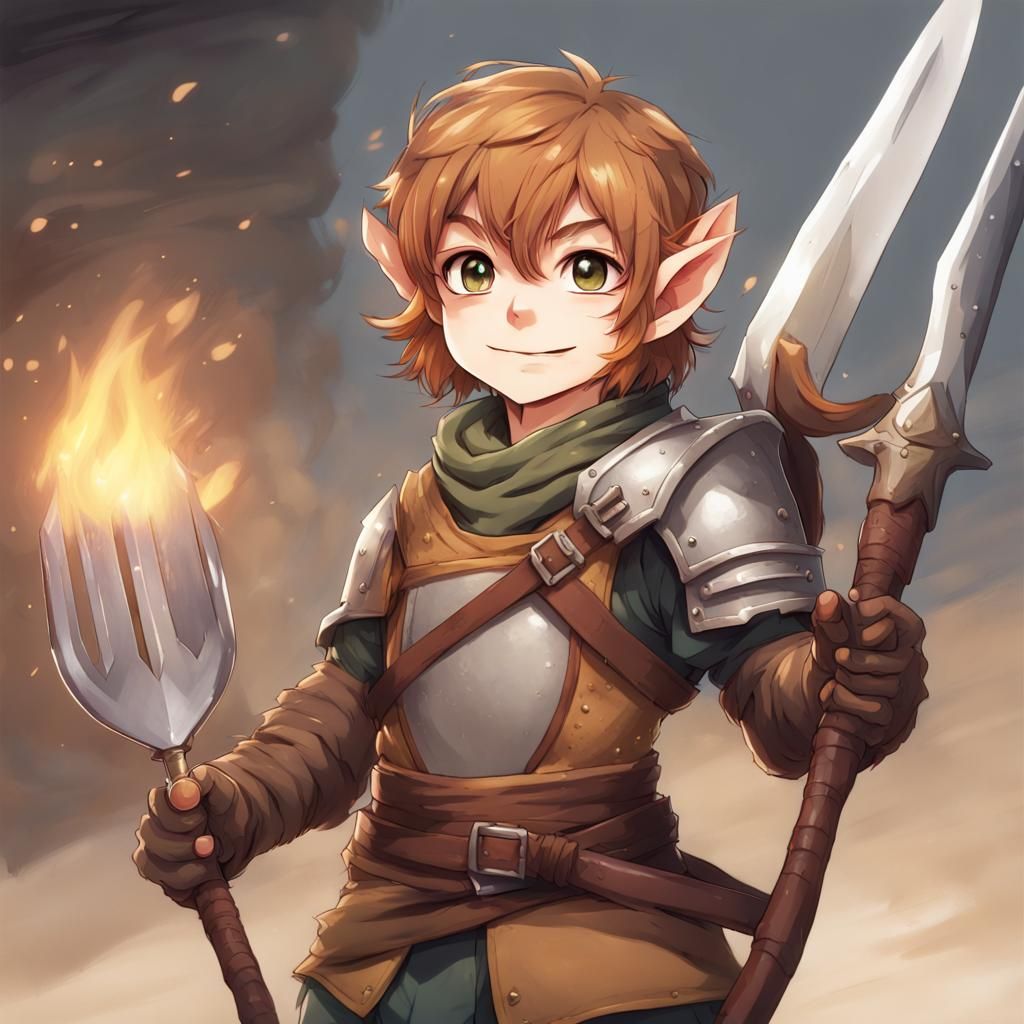Halfling Fighter Ready to Cook Monsters in Anime Style