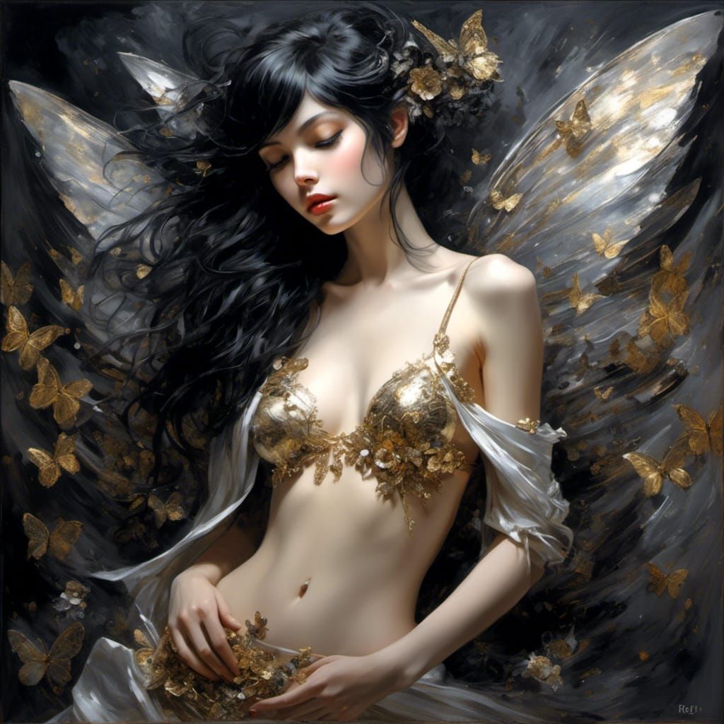 Noir Gothic Pixie Portrait in Oil Painting Style