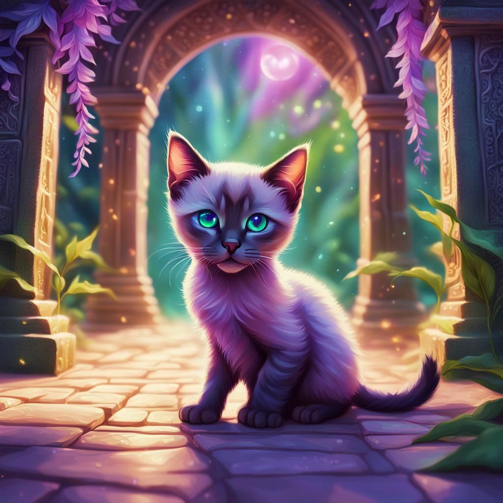 Siamese Kitten Peeks Through Magical Archway