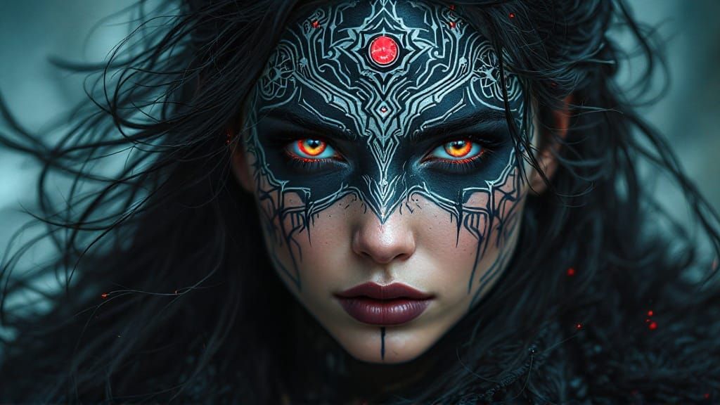 Mystical Warrior Woman in Tribal Futurist Art