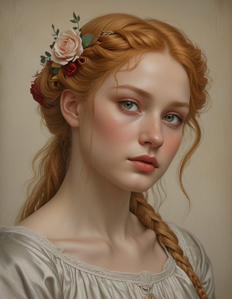 Medieval Noblewoman in Charcoal Drawing