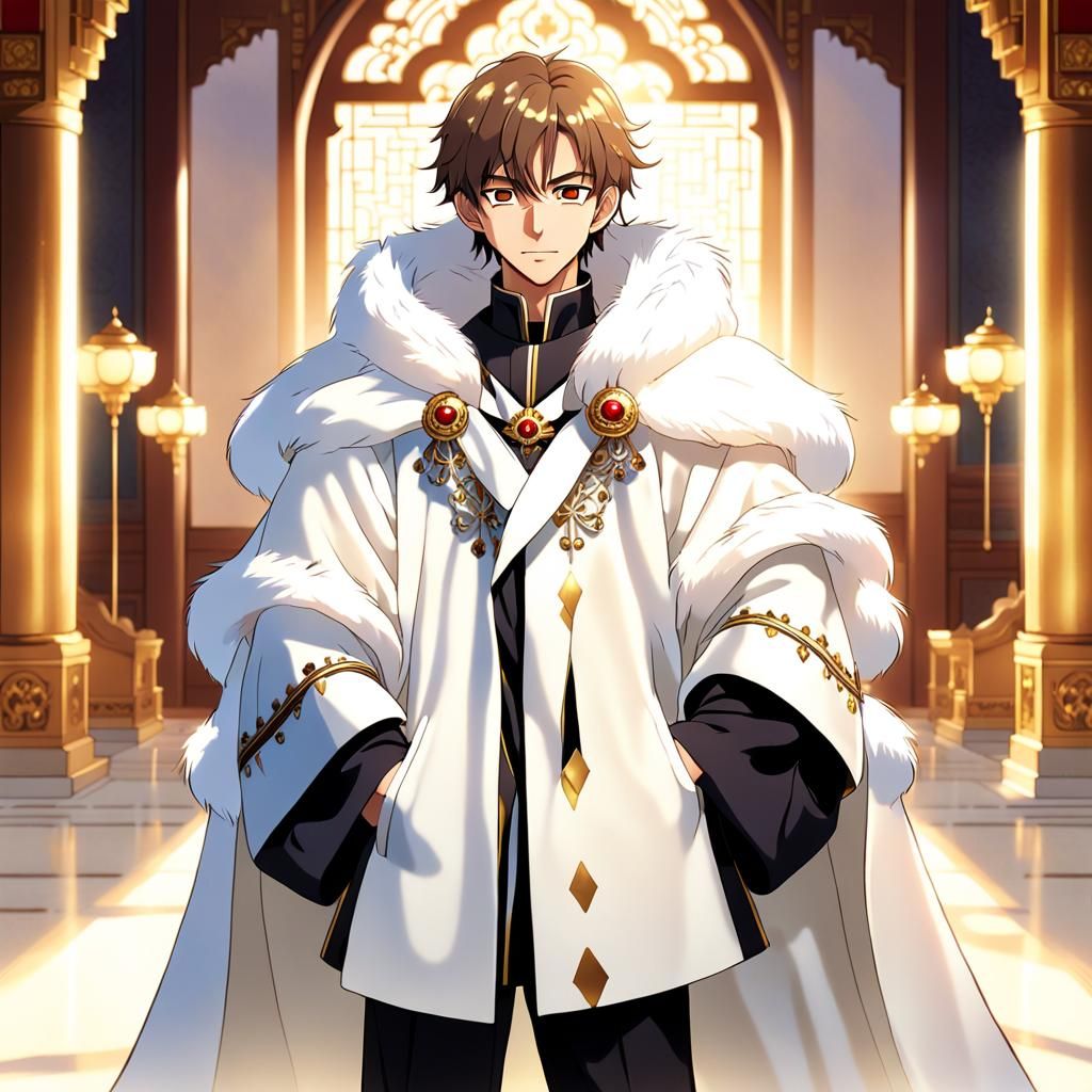 Anime King in Korean Palace, Photorealistic Style