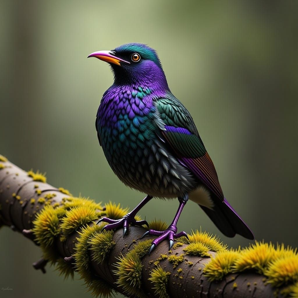 Violet-Backed Starling Perched on a Pine Branch