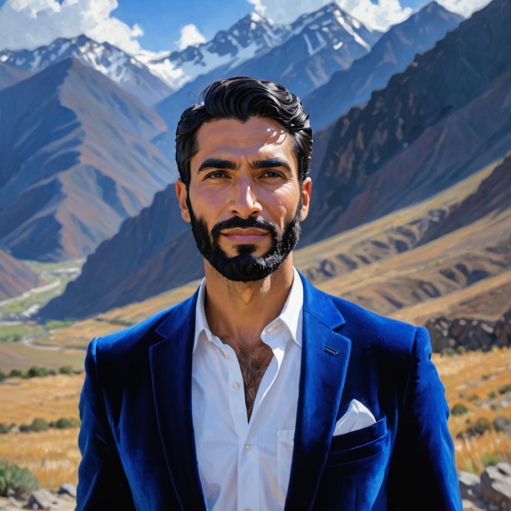 Handsome Man in Velvet Suit, Neo-Impressionist Oil Painting