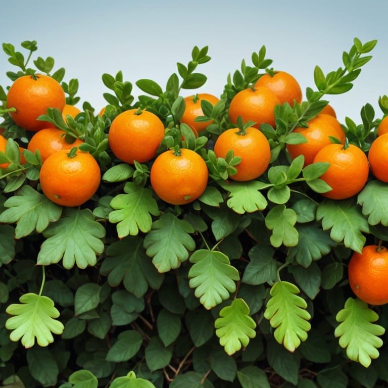 Hyperreal Oranges on the Vine in Sharp Focus