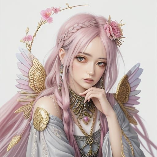 Whimsical Punk Fairy with Husky, in Watercolor Style