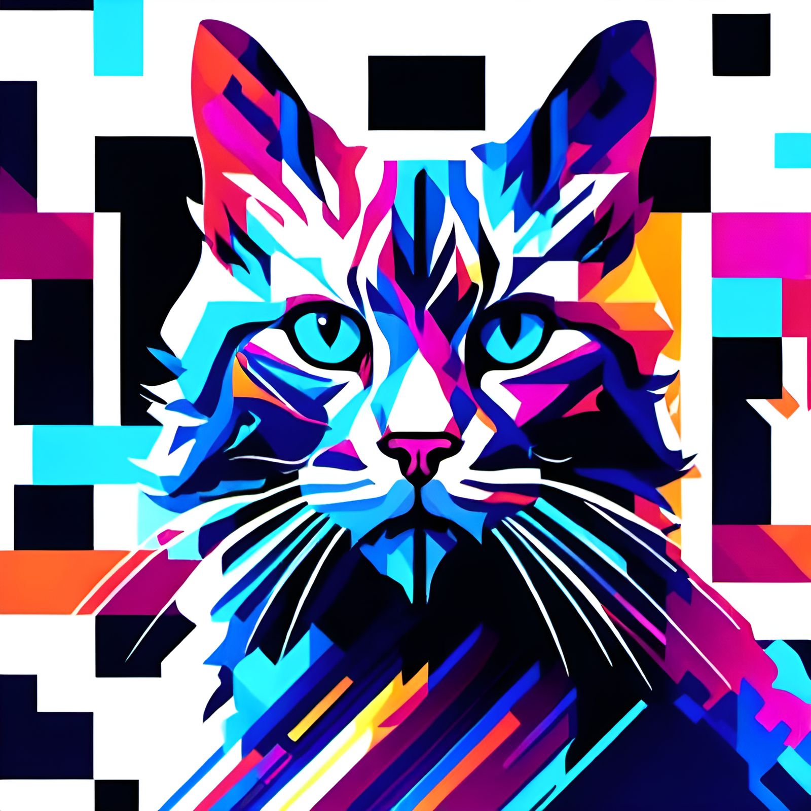 Psychedelic Cat on Albert Hofmann Blotter Art