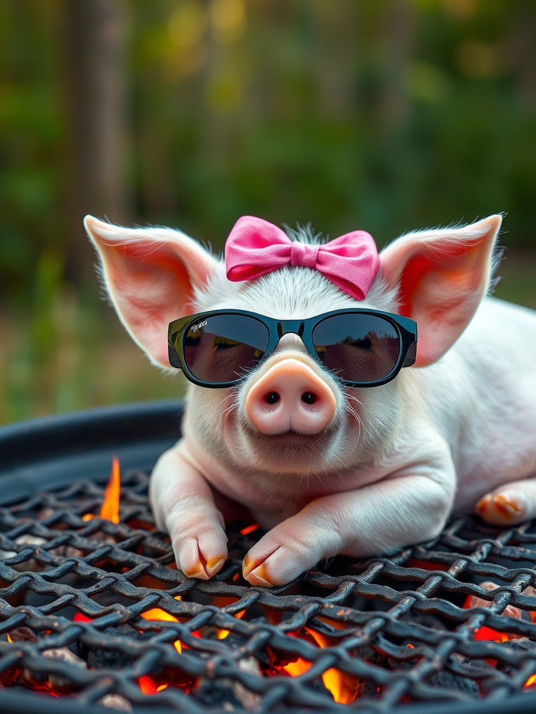 Piglet Relaxation: Cool Pig on a Hot Barbecue