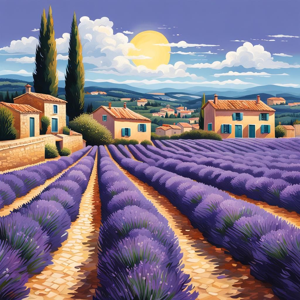 Lavender Fields of Provence in Hyperrealistic Style