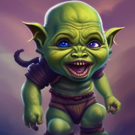 Adorable Chibi Orc Baby in Detailed Fantasy Art