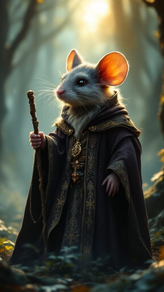 Regal Wizard Mouse in Ancient Forest
